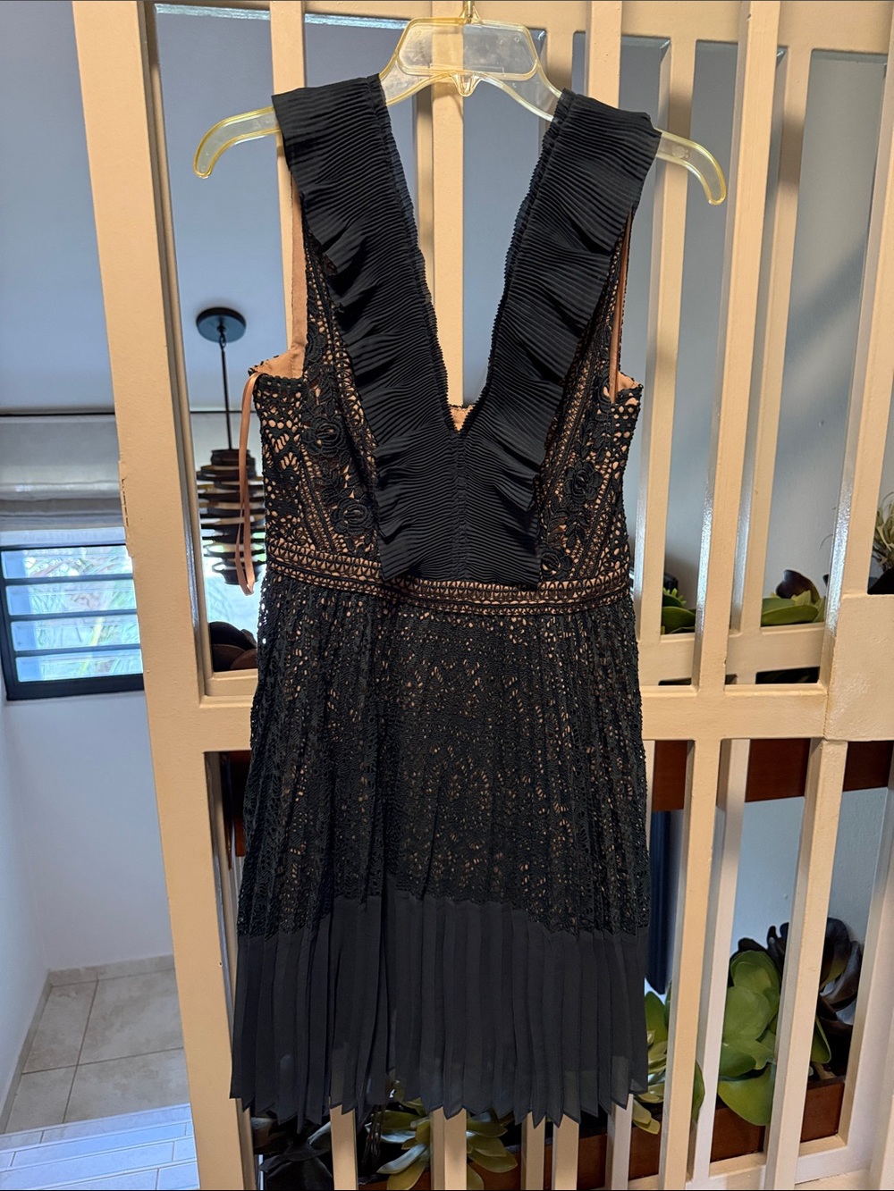 French Connection Black Lace Pleated Mini Dress